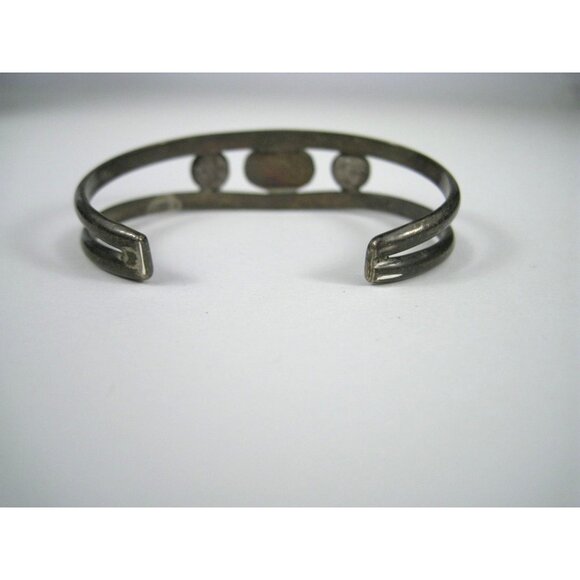 Vintage Silver Cuff Bracelet Coral Red Cabochon 24 grams - Picture 3 of 11